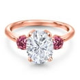thumbnail image 3 of Gem Stone King 18K Rose Gold Plated Silver Pink Tourmaline Ring Set with Moissanite (3.50 Cttw), 3 of 7
