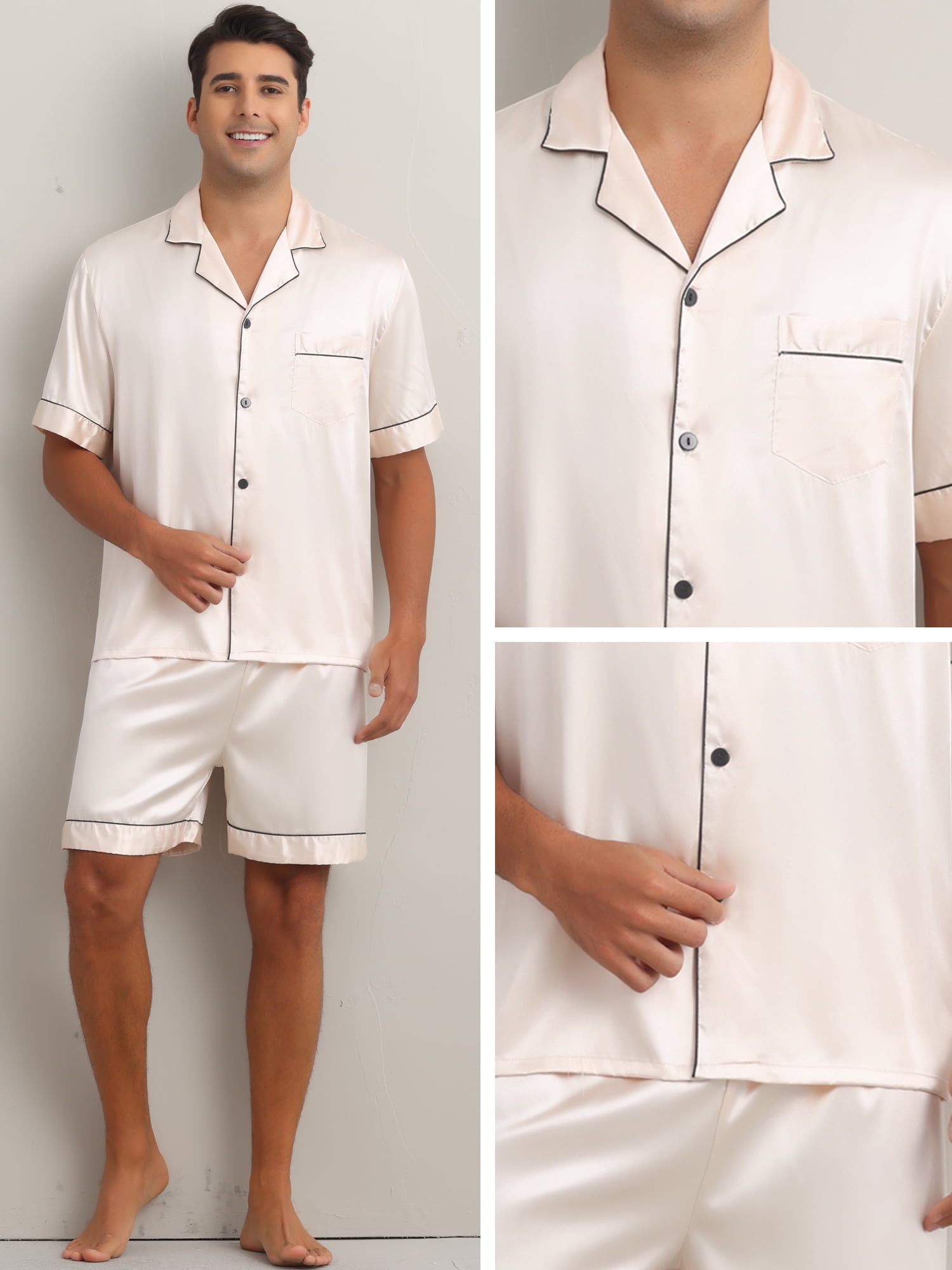 DARING DIVA Men's 2-Piece Short Sleeve Sleepwear Loungewear Pajama 2XL Champagne