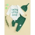 thumbnail image 2 of SUNSIOM Baby 3Pcs Irish Outfits Long Sleeve Romper + Shamrock Embroidery Pants + Hat Set Infant Clothes, 2 of 6