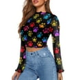 thumbnail image 2 of SCRAWLGOD Colorful Paws Women Bell Sleeve Tops Size M Casual Flare Sleeve Blouse for Party Going Out Summer 70's Flowy Long Sleeve Tops Mock Neck Tops for Ladies, 2 of 7