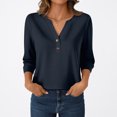 thumbnail image 6 of Xyxonk 3/4 Length Sleeve Womens Tops Dressy Casual V Neck Henley Shirts Loose Fit Solid Color Blouses Fall Fashion Outfits Navy S, 6 of 7