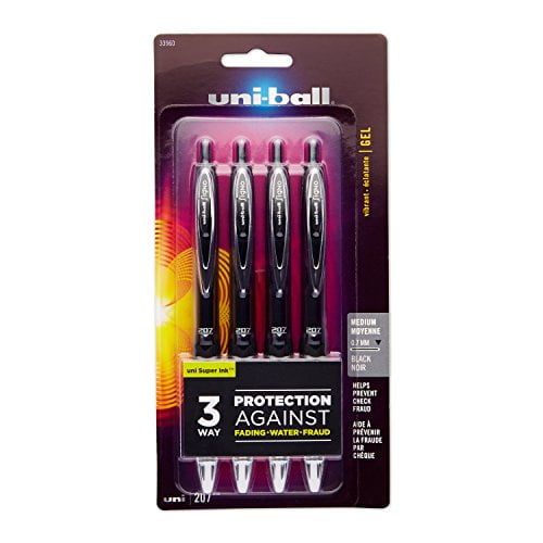 Signo 207 Retractable Gel Pen, Black Ink, 0.7mm, 4/pack