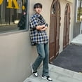 thumbnail image 2 of Fashion men's summer American retro washed jeans with buckle design high street distressed yellow mud straight leg pants, 2 of 19