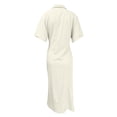 thumbnail image 4 of Bigersell Floral Dress Fashion Women's Summer Casual Short Sleeve Solid Button Split Opening Dress Long Dress Women's Plus Maxi Dresses, Style 15601, Beige S, 4 of 5