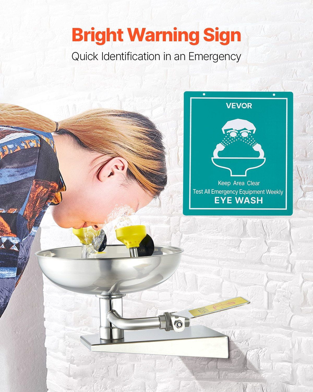 Stainless Steel Wall Mounted Emergency Eye Wash Station 16.14x12.99x9.45 Inches for Lab Factory School Construction Site First Aid