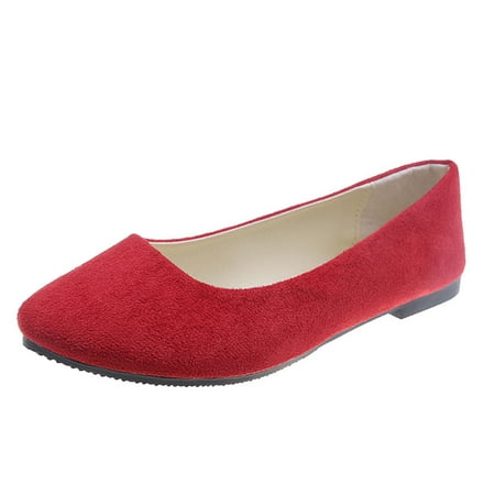 HaiMao Flats for Women Clearance Comfortable Solid Color Soft Flats Square Toe Ballet Shoes Dressy Slip-ons Loafers Red 5.5(36)