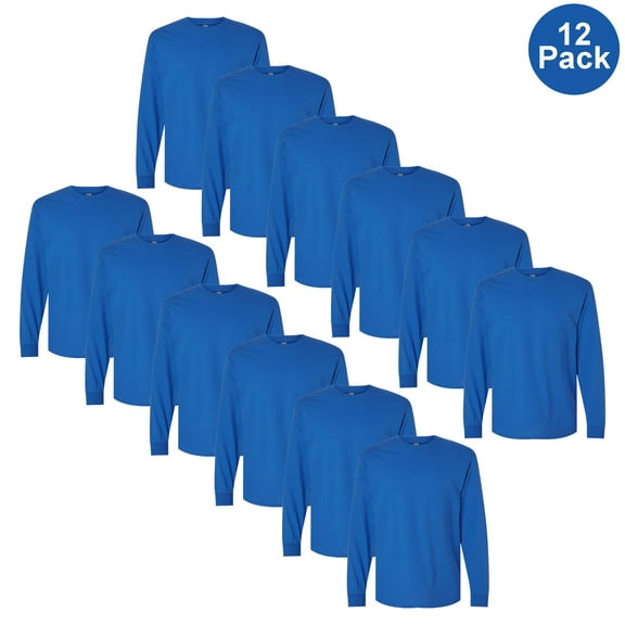 Gildan Long Sleeve T-Shirt for Men, Heavy Cotton Durable Crew Neck Classic Tee, Royal, S, 12 Pack