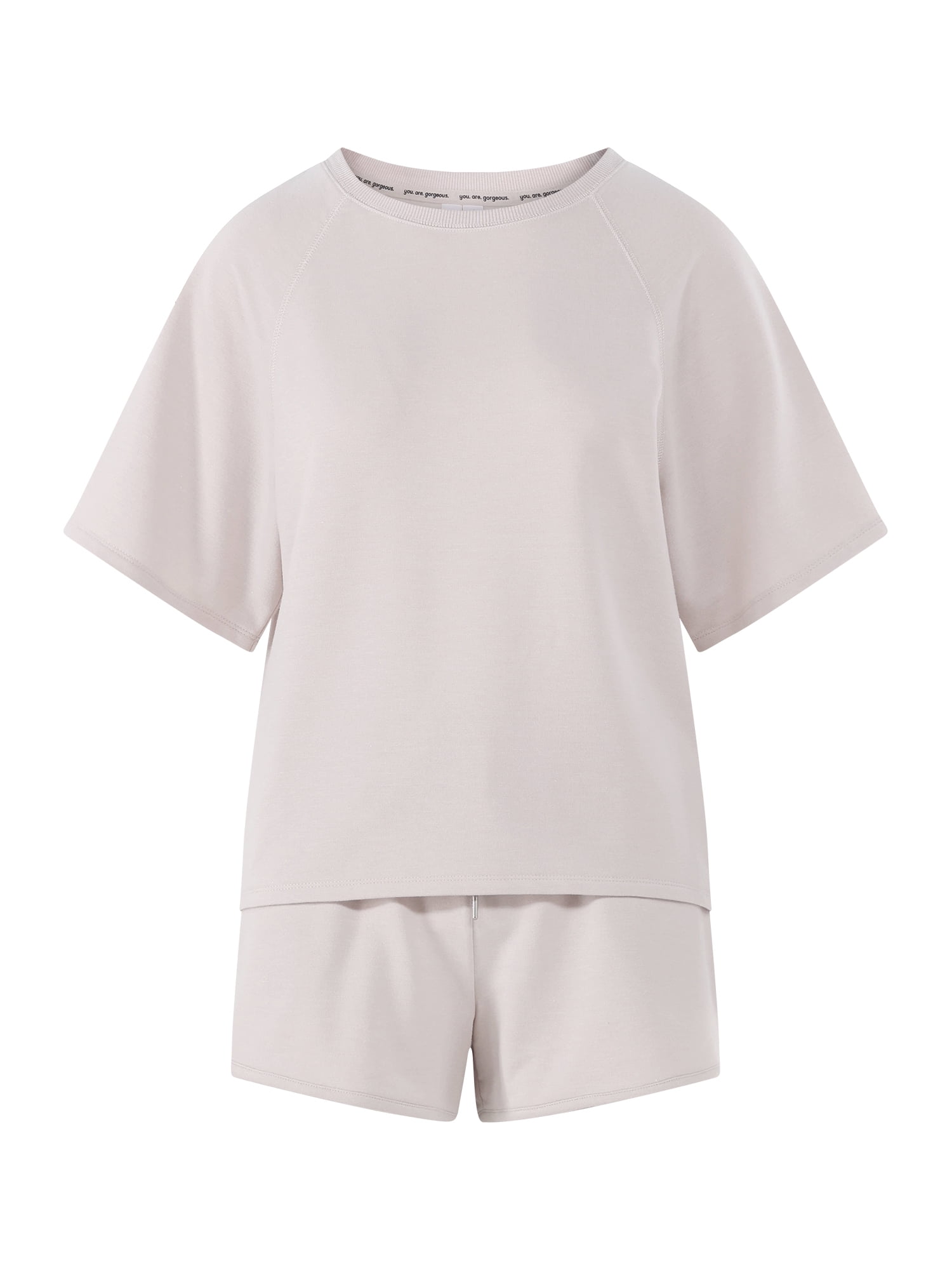 Joyspun Women's French Terry Short Sleeve Top and Shorts Set, 2-Piece, Sizes XS-3X