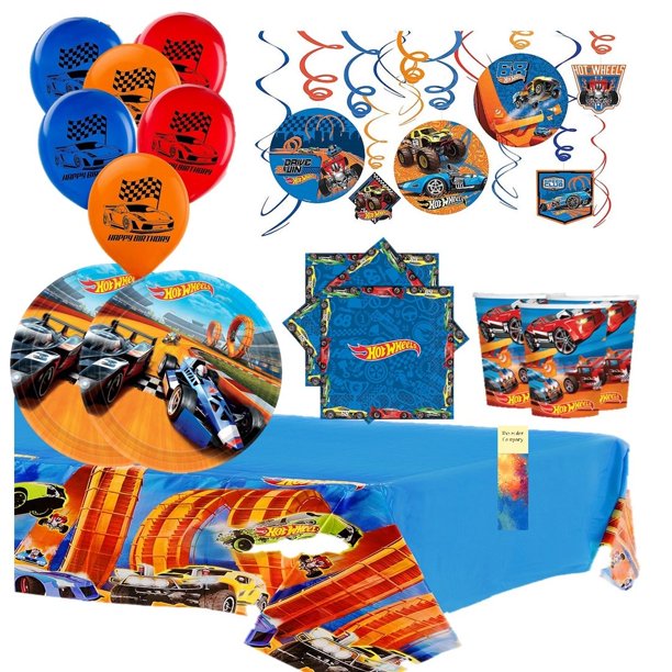 Hot Wheels Birthday Party Supplies for 16 Guests with Balloons