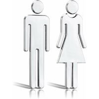 Letreros de Inodoro con Símbolo Masculino y Femenino Pegatinas de Inodoro Letreros de Inodoro de 12 cm Letrero de Puerta Plateado para Hombres y Mujeres Letreros de Inodoro Autoadhesivos para Puerta