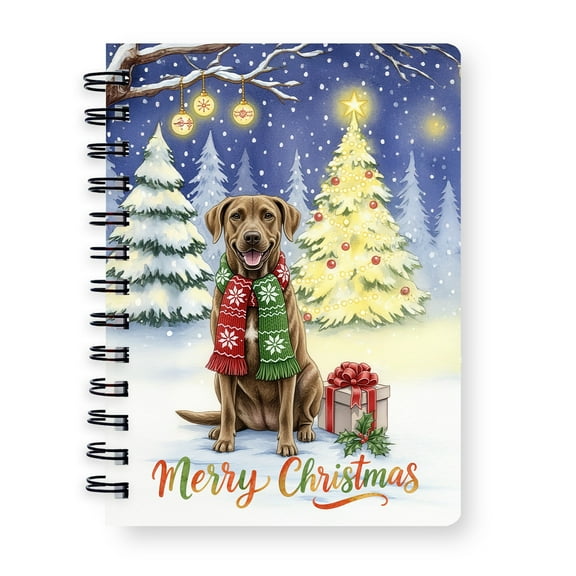 Merry Christmas Chesapeake Bay Retriever Snowy Winter with Gifts Tree Decorations Spiral Bound Journal Chessie Dog Lover 5x7in Spiral Notebook - 12020