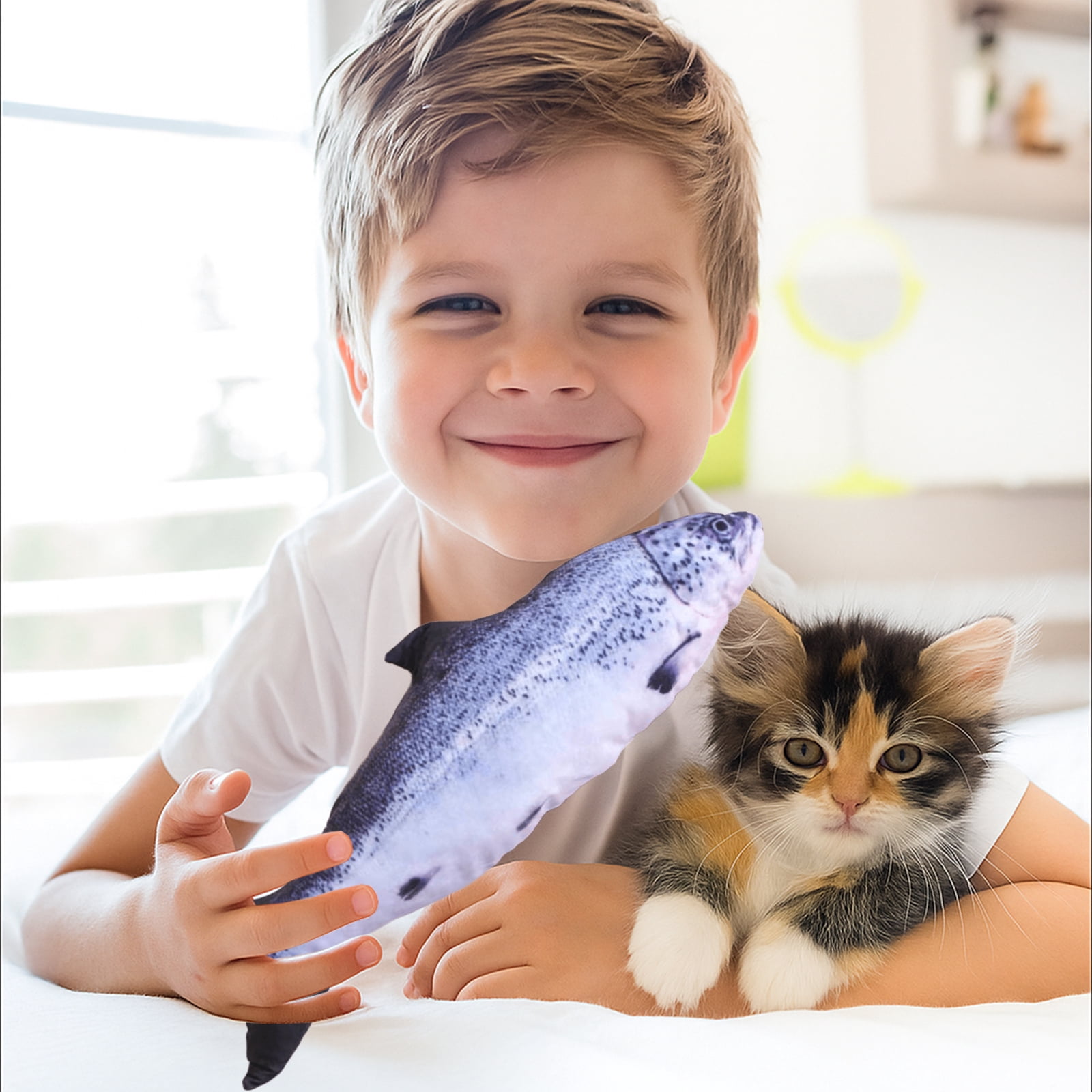 Cat Teaser Wand Toy With Natural Catnip, Teething Support, Salmon Flavor, 12Inch Zipper Closure - Interactive Play Stick For Kitten & Cats - Indoor Outdoor Pet Fun & Activity