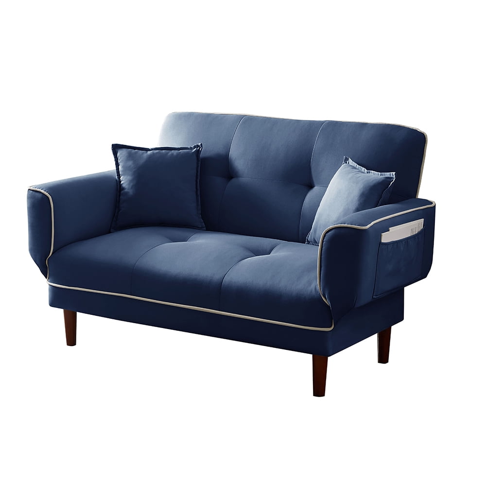 Kepooman Mid Century Modern Sofa Sleeper Bed With 2 Pillows, Blue Kepooman Mid Century Modern Sofa Sleeper Bed With 2 Pillows, Blue