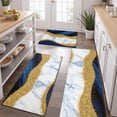 thumbnail image 2 of Blue and Gold Marble Glitter Waves Pattern Kitchen Rugs Sets Of 3,Kitchen Runner Rugs Non Skid Washable,Decorative Kitchen Floor Mats for Kitchen,Sink,Laundry,17"x30"+ 17"x47" + 17"x59", 2 of 6