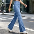 thumbnail image 5 of Olyvenn Women's High Waist Flare Jeans, Stretch Elastic Waistband, Vintage Denim Trousers with Pockets Light Blue M, 5 of 9
