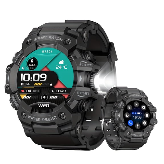 Men's Outdoor Smart Watch - IP68 Waterproof, Call Function, Flashlight & Compass, SOS, 110 Sport Modes, Fitness Tracker, for Android & iPhone