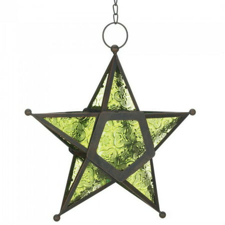 Glass Star Hanging Candle Lantern - Green (Best Of Green Lantern)
