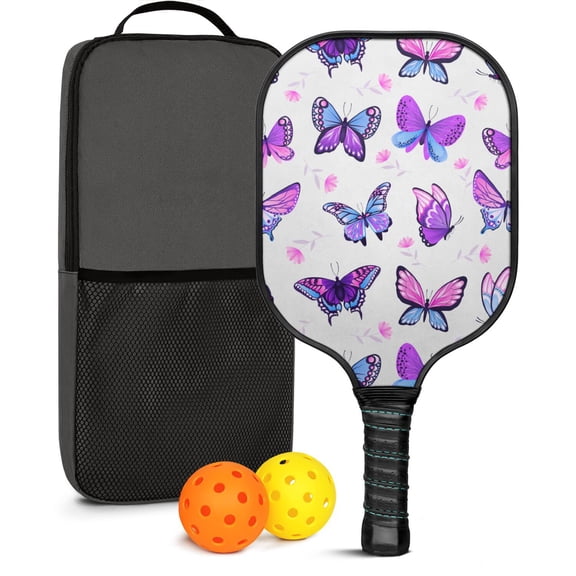 Pickleball Paddles Set Of 1, Fiberglass Surface, Boho Butterfly Decor, 1 Paddle, 2 Balls & Bag