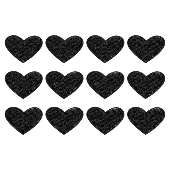 Uxcell 12Pack Iron on Heart Patches Sew on Heart Embroidered Patches, 25mm Black