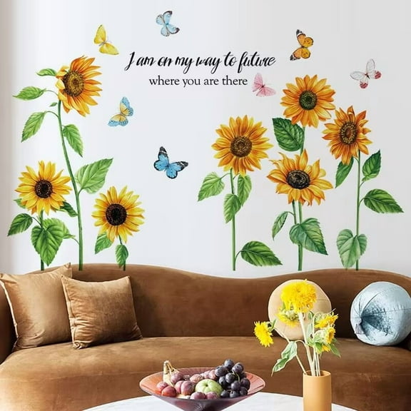 Vinyl Sunflower Butterfly Wall Stickers Inspirational Quotes Sayings Botanical Peel and Stick Wall Decals for Home Office Bedroom Living Room