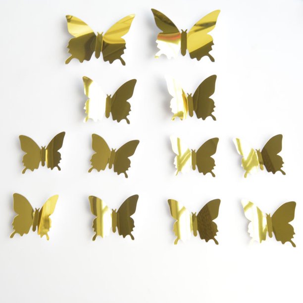 12 unids/Set espejo pegatinas de pared efecto 3D mariposas calcomanía de pared arte fiesta decoración boda DIY decoración del hogar pegatinas nevera