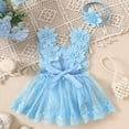 thumbnail image 4 of Baby Onesies Girl Baby Girl Lace Edge Mesh Romper Puffy Skirt Headband 2-Piece Flower Climbing Set 0-18 Months, 4 of 7