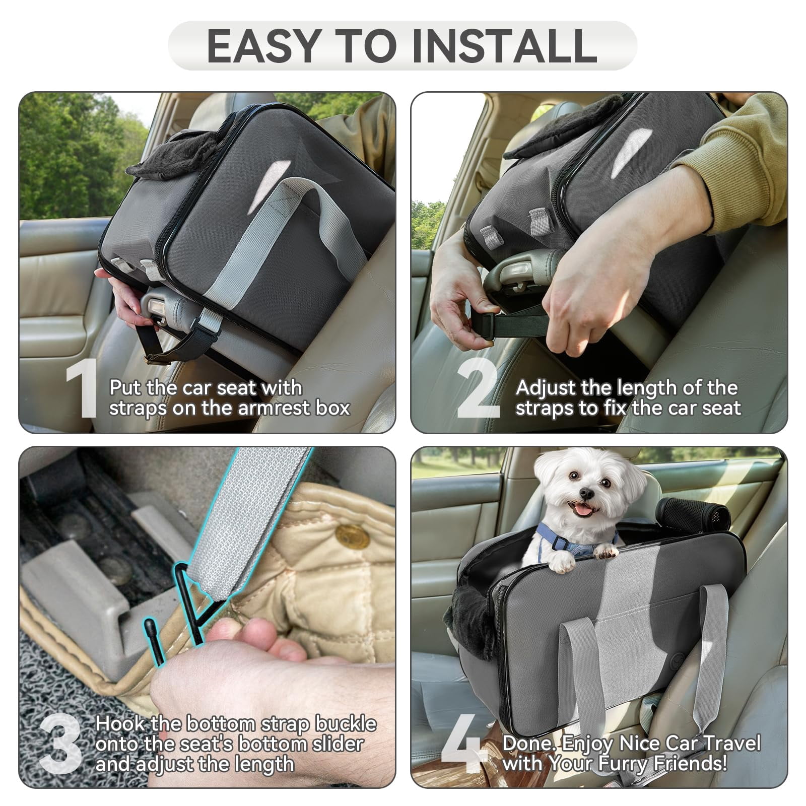 Multipurpose Center Console Dog Car Seat  Airline Approved Carrier With Safety Tether And Pockets Portable Cat Seats For Small Dogs Cats Up To 9 Lbs (deep Grey)