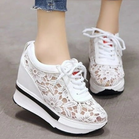 

Women s Fashion Casual Wedge Mesh Breathable Canvas Lace Up Single Shoes