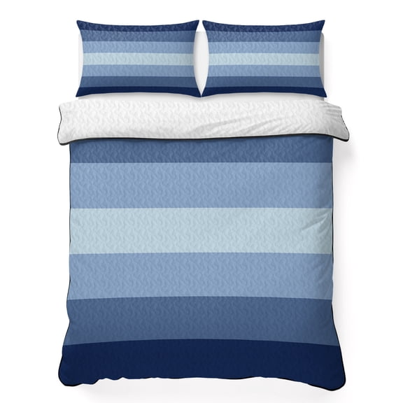 Navy Blue 3 Piece Quilt Bedding Set with 2 Pillow Shams, Ombre Stripe Lightweight Bedspread Coverlet, Soft Breathable All Season Quilt, 68 x 86 Inch