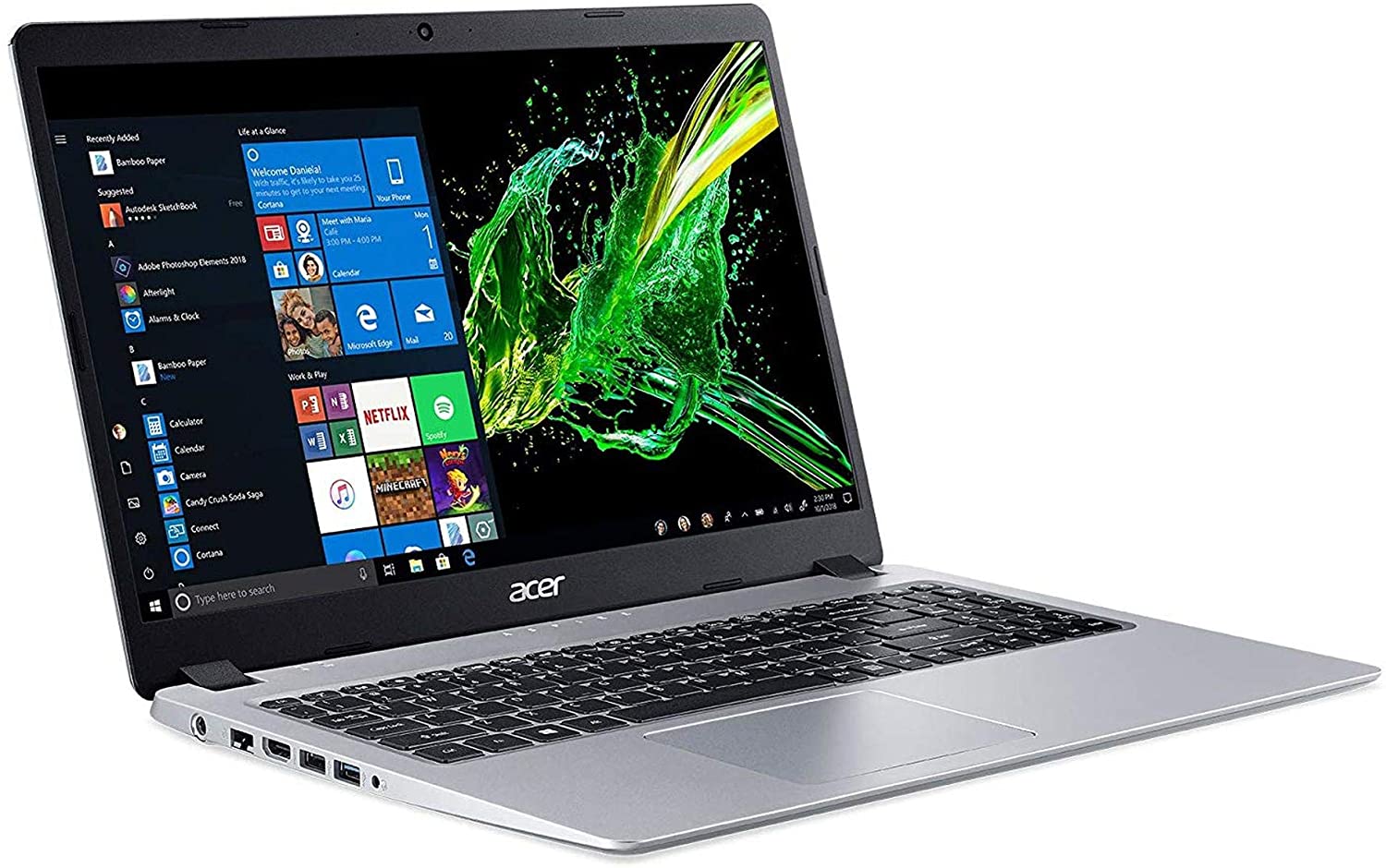 Acer Aspire 5 15.6" FHD Laptop Computer, AMD Ryzen 3 3200U Up to 3.5GHz (Beats i5-7200U), 4GB DDR4 RAM, 128GB PCIe SSD, 802.11ac WiFi, HDMI, Backlit Keyboard, Silver, Windows 10 Home in S Mode - image 2 of 6