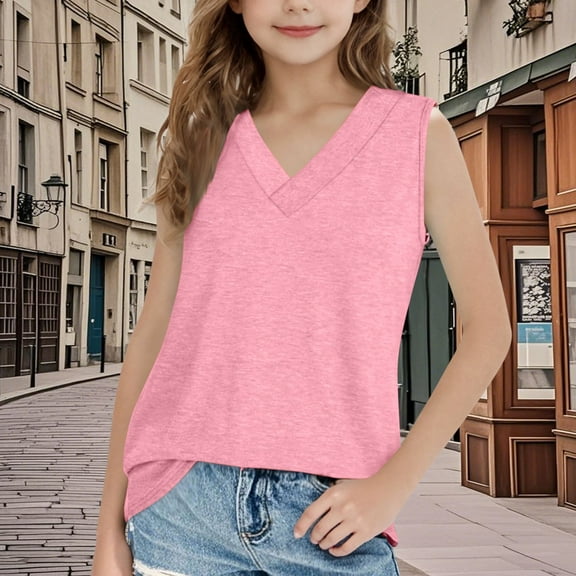 Up To $10 Sale!Toddler Girl Outfits Sale Girls Children inner Layer Summer Children T-Shirt Base Shirt Top Round-Neck Camisoles Pink 12 Years