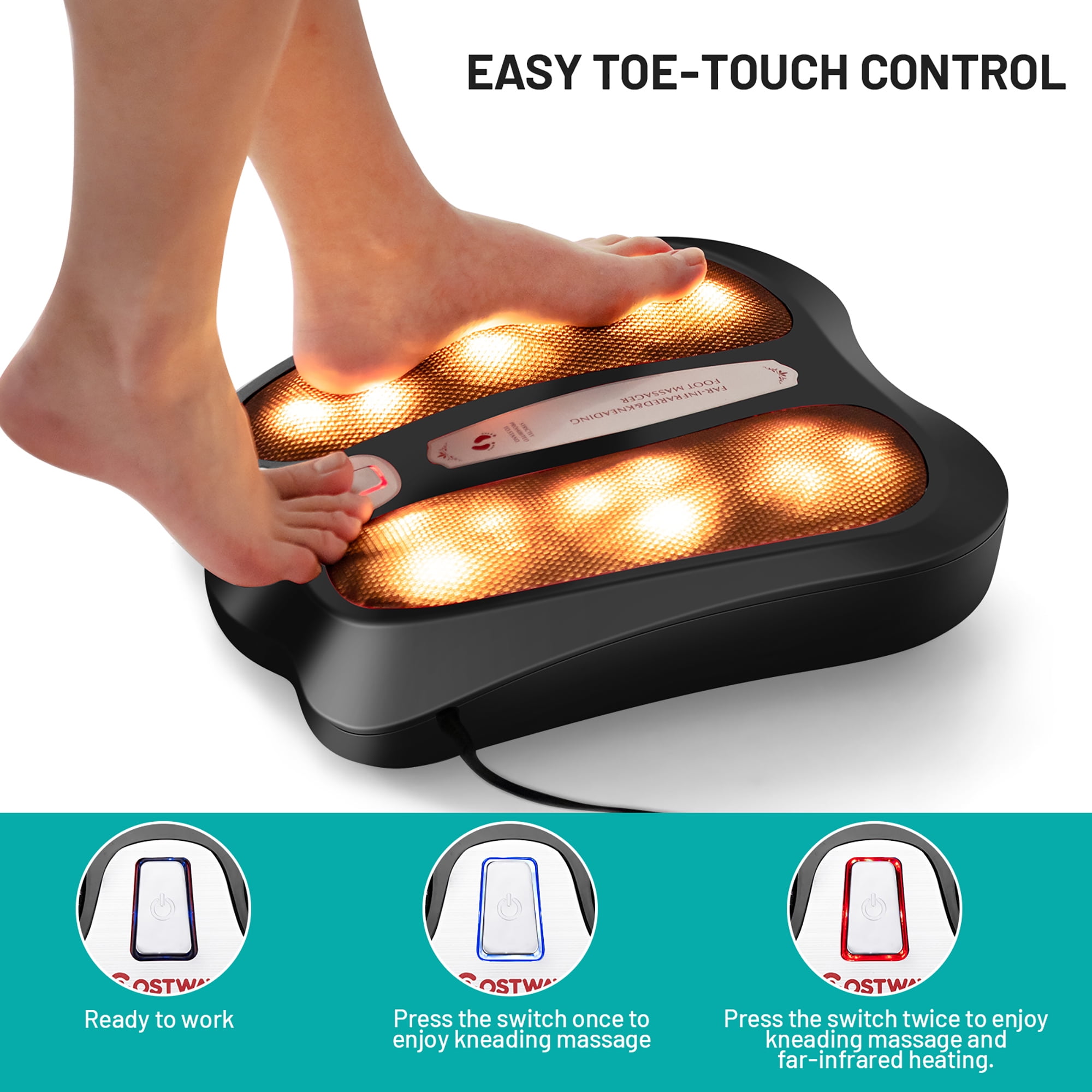 Shiatsu Heated Electric Kneading Foot and Back Massager - Costway