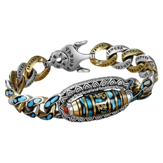 Pulsera Mantra de seis caracteres, pulsera giratoria de cuentas Dzi de ojos, joyería de creativo pulsera Feng Shui para hombres 22CM