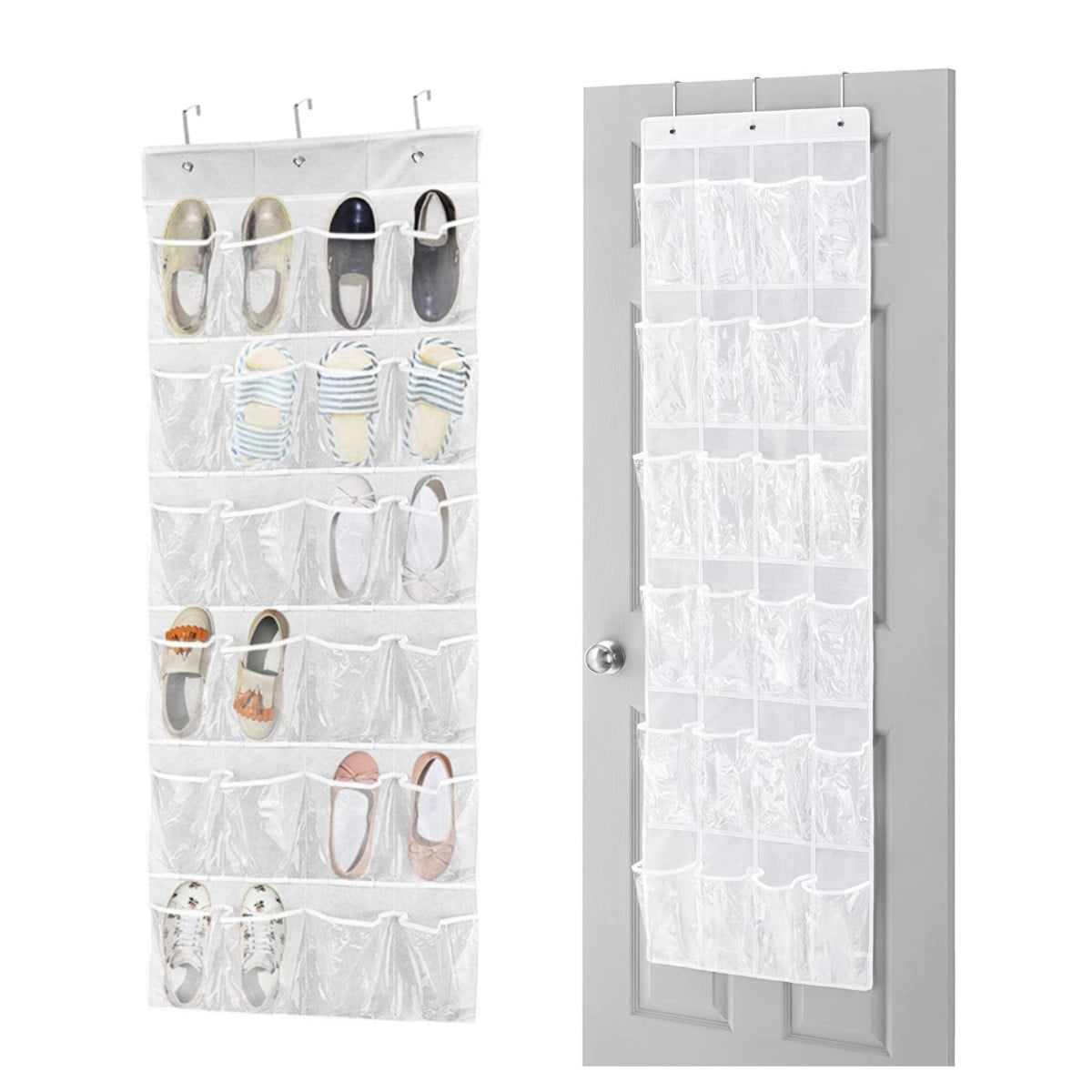Topboutique 2 Pack Over the Door Shoe Organizer, 24 Clear Pockets