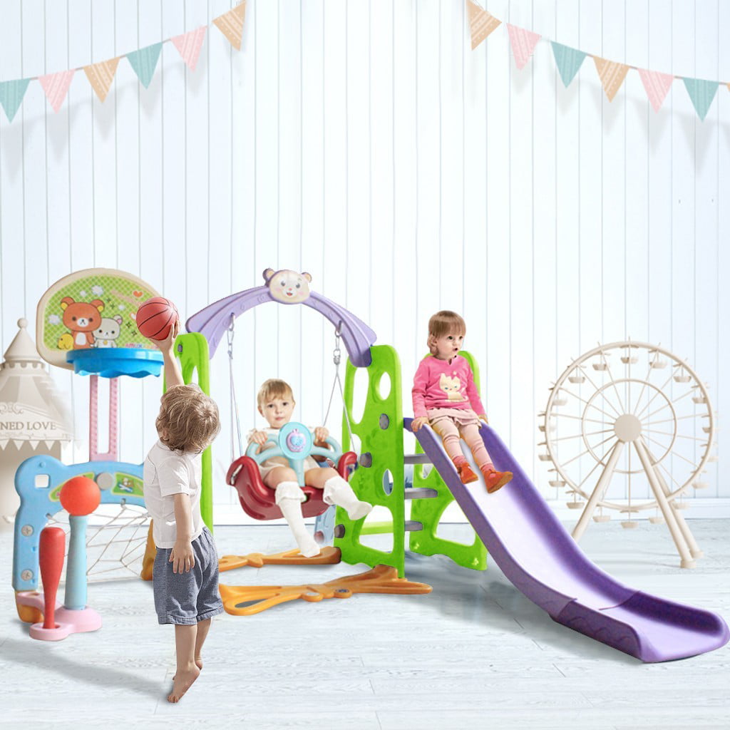 Details about   6 In 1 Kids Indoor And Outdoor Slide Swing And Basketball Football Baseball SB 