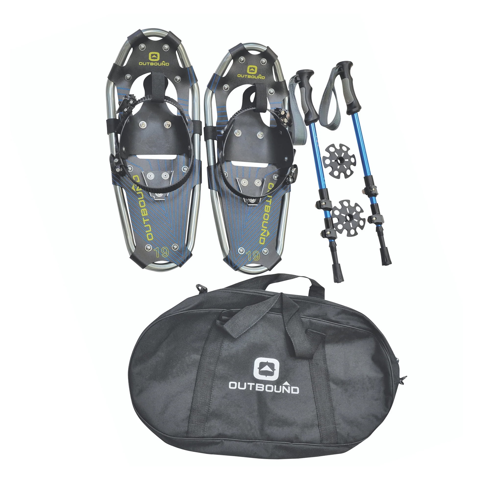 Outbound Lightweight 19 In Aluminum Snowshoes Kit with Poles & Carrying