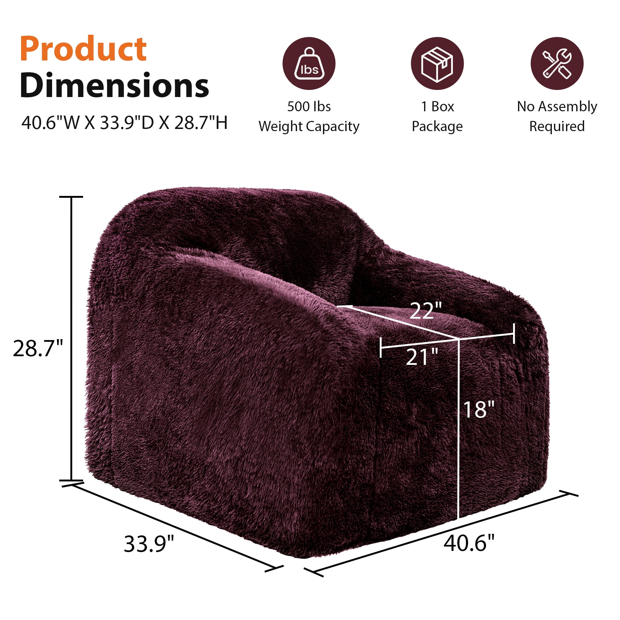 Aenkyo 40.6 Inch Faux Fur Single Sofa Chair, Comfy Lounge Chair in a Box, Burgundy