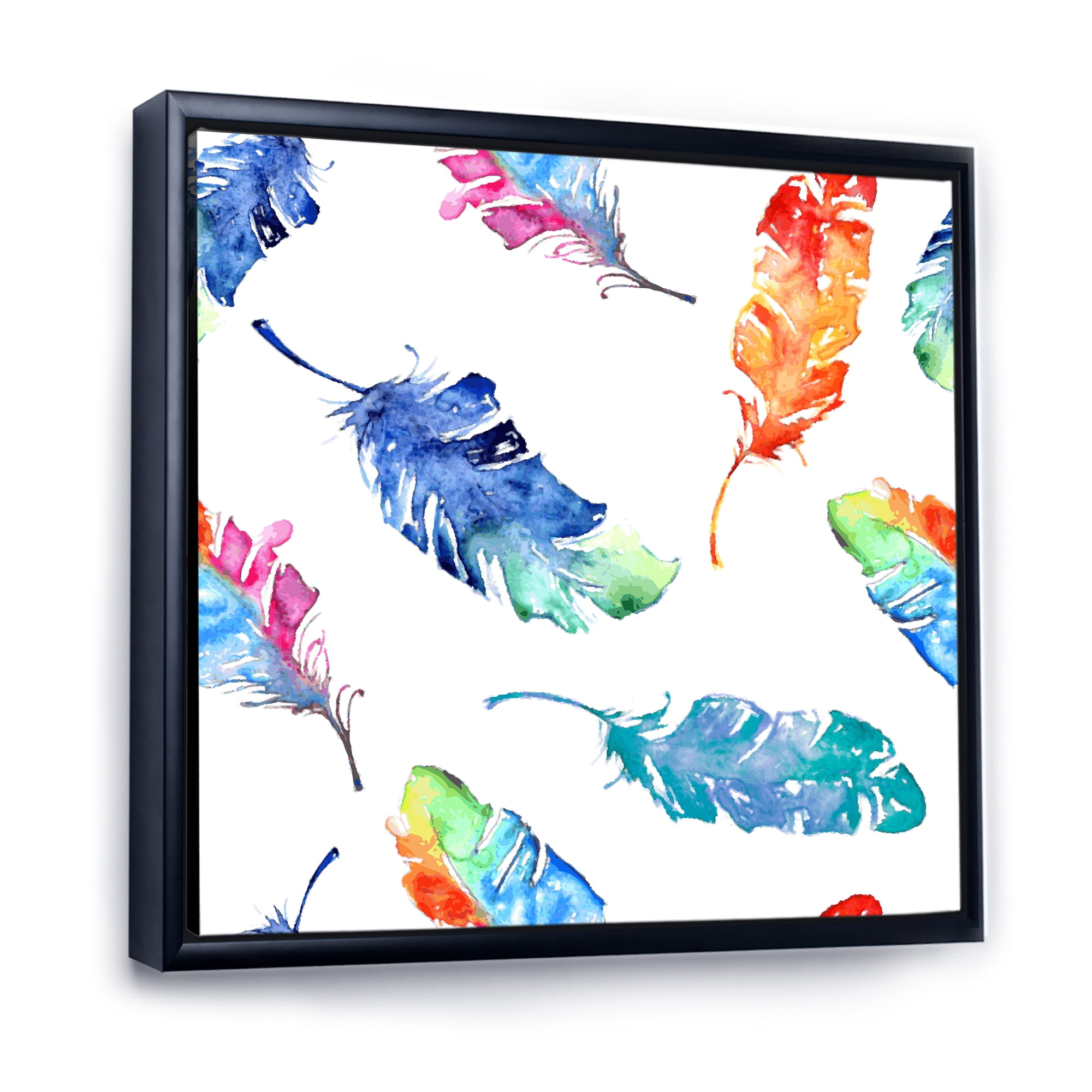 Designart 'Ethnic Colorful Feathers' Bohemian & Eclectic Framed Canvas Wall Art Print