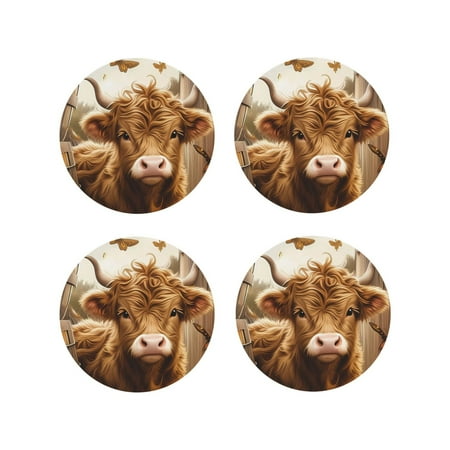 

Leather Coasters Set of 4 - Adorable Calf Butterflies Champagne Lightweight Non-Slip Drink Coasters for Desk Anti-Scalding Desk Cup Coasters for Office Table Decor Round Shape