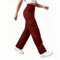 thumbnail image 5 of cocolona Womens High Waist Casual Cargo Pants Elastic Waist Straight Wide Leg Outdoor Hiking Pants with Pockets, 5 of 5