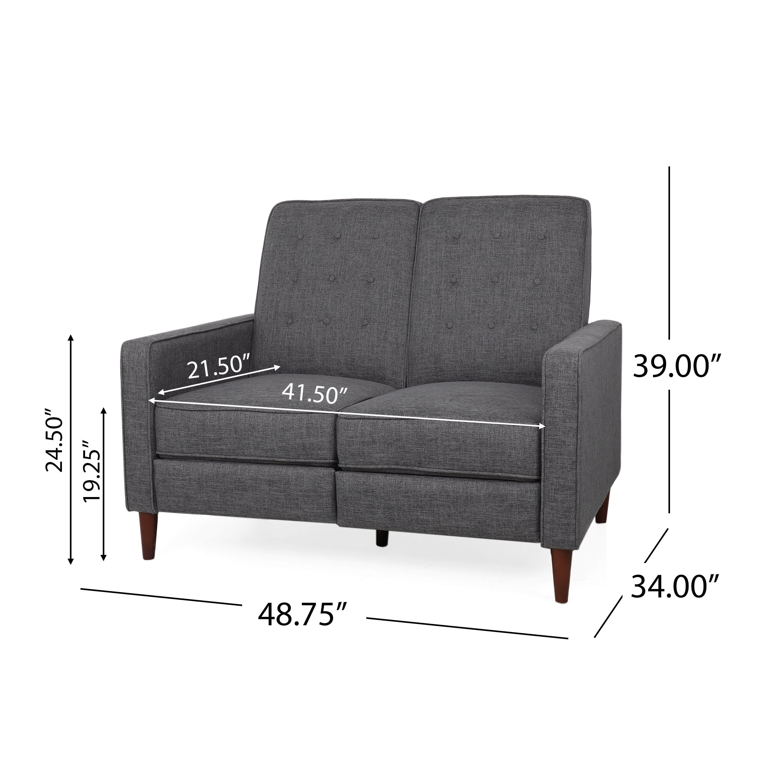 Noble House Craigue Fabric Tufted Loveseat Pushback Recliner, Gray