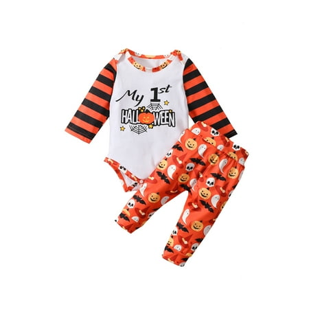 

Ehfomius Toddler Baby My First Halloween Romper + Pants Cotton Horizontal Stripes 3-24 Months