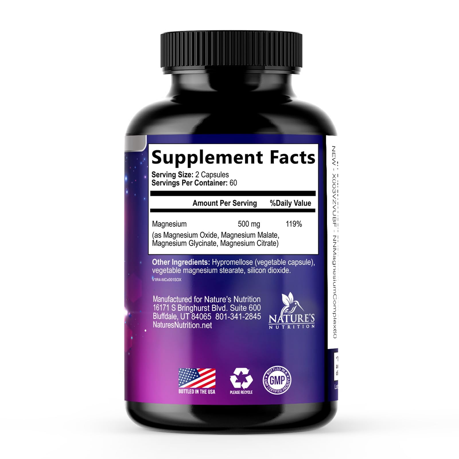 Magnesium Complex Supplement - Magnesium 500 mg Per Serving - 4 in 1 High Absorption Blend - 100% Chelated Magnesium Glycinate with Malate, Citrate & Oxide - Vegan Complex - USA Bottled, 120 Capsules