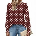 thumbnail image 6 of Miluxas Womens Casual Long Sleeve T-Shirts Round Neck Polka Dot Print Tops Trendy Loose Fit Blouses Wine XL(XL), 6 of 6