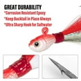 thumbnail image 5 of Dr.Fish 3 Pack Bucktail Jigs Fishing lure Saltwater Freshwater Bass Flounder Striper Bluefish Red & White 1/2oz Surf Fishing Jig Hooks, 5 of 6