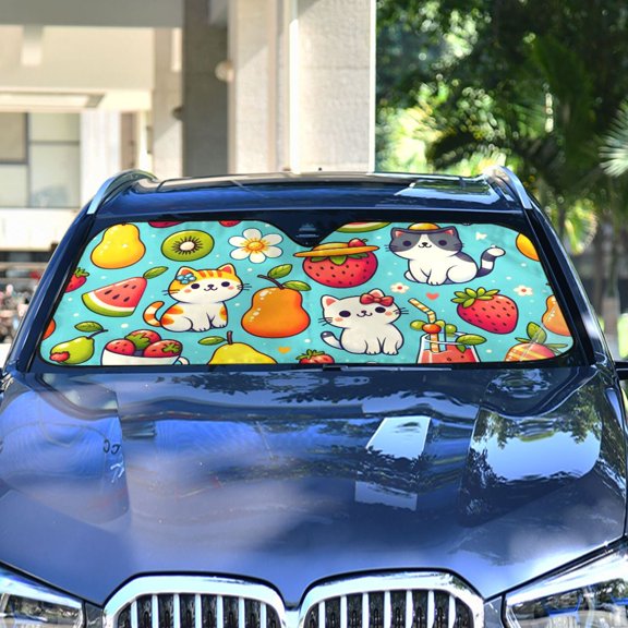 Cartoon Cats and Fruit Automotive Front Car Windshield Sun Shade Reflector Foldable for Front Fit for Cars Truck SUVs
