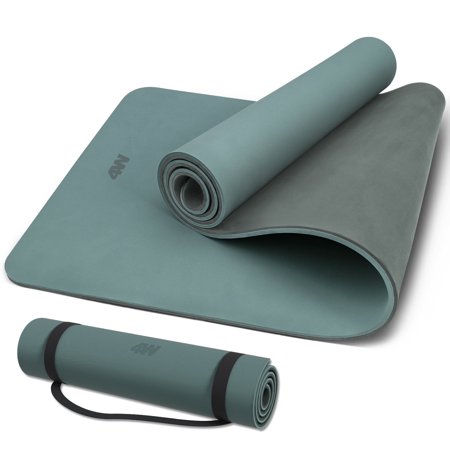 4W 10mm Thick Yoga Mat- TPE Non-Slip Exercise Mats with Strap for Home Workout/Pilates for Women Men 72 ×26 (Green + Grey)