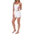thumbnail image 2 of INSPIRE CHIC Women's Pointelle Pajama Sleepwear Solid Camisole Tops with Shorts Double Strap Loungewear Sets M White, 2 of 6