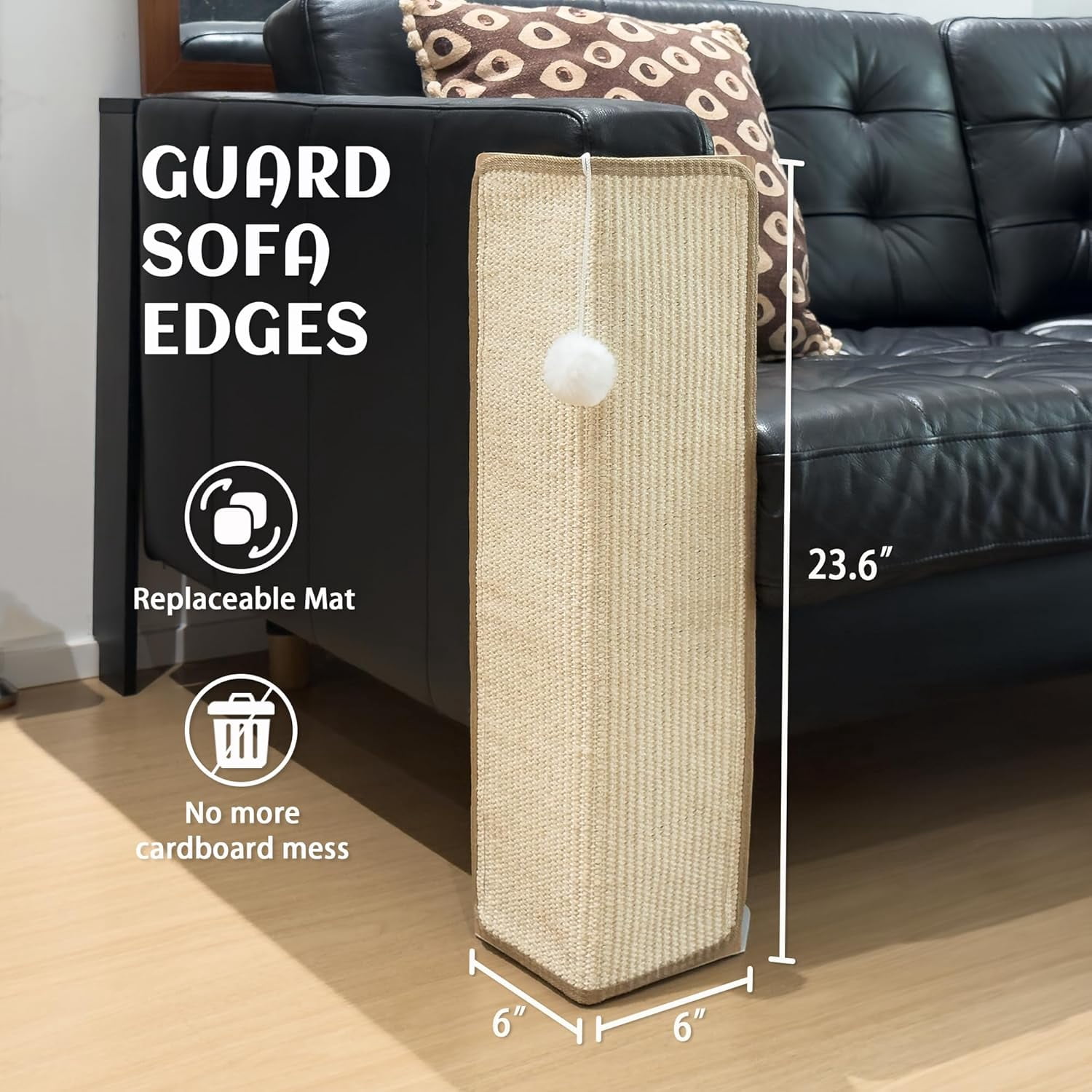 Under-Furniture  Scratcher, 23.6'' Sisal Scratching Post for Couch Corner, Furniture Protector Scratch Pad for Sofa with Toy Ball