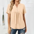 thumbnail image 6 of PNTUTB Summer Fashion Women's Casual Loose Comfortable Solid Color V Neck Half Button Short Sleeve T Shirt, 6 of 6